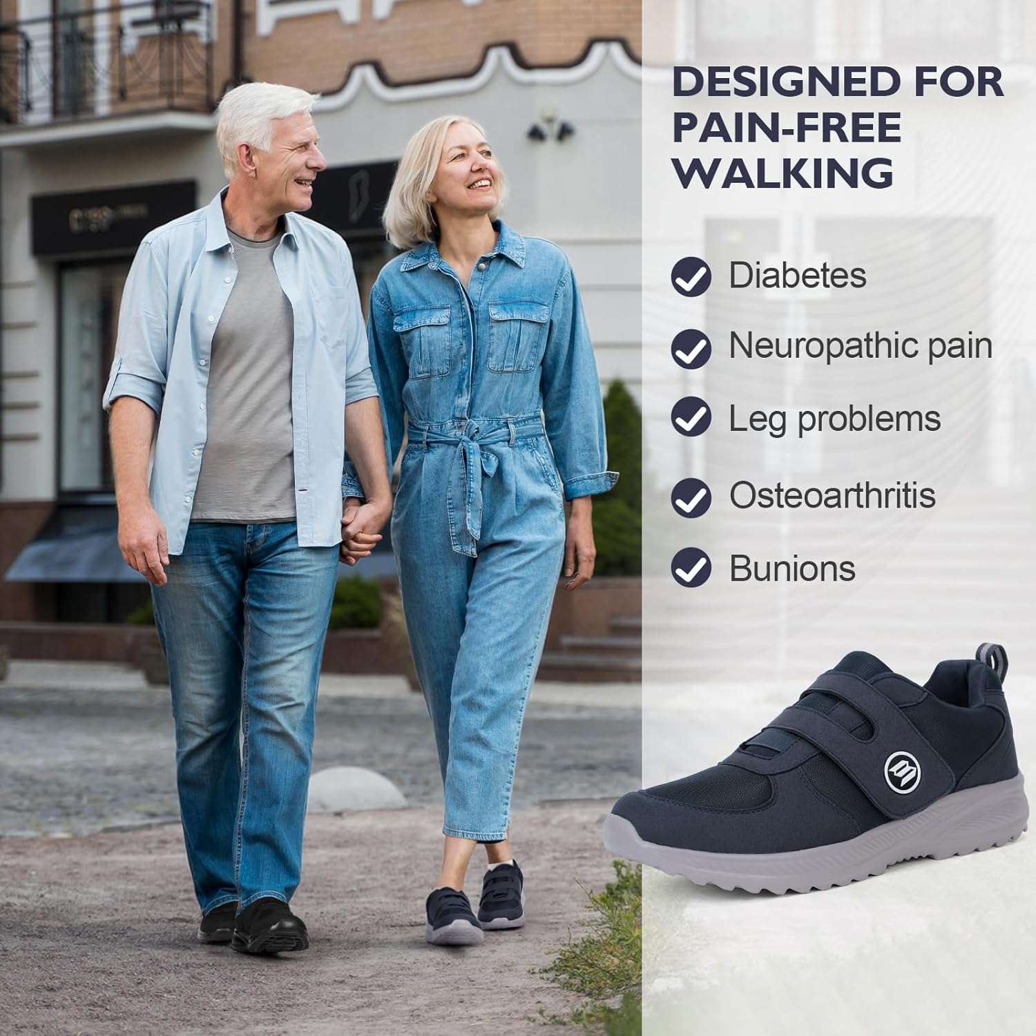 HiGropcore Diabetic Shoes for Women Men Wide Width Adjustable Walking Shoes Arch Support Orthopedic Edema Diabetic Shoe for Swollen Feet Neuropathy Fasciitis