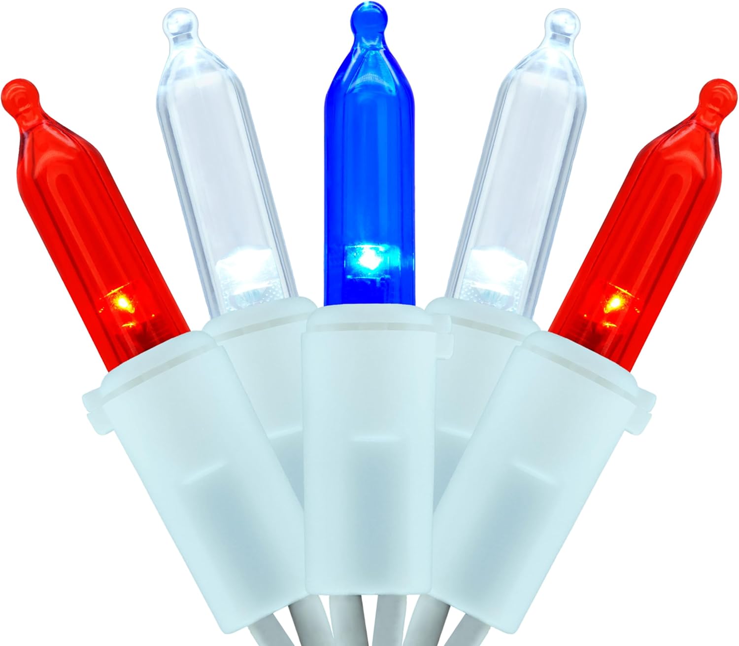 YULETIME Red White & Blue LED String Lights with White Wire