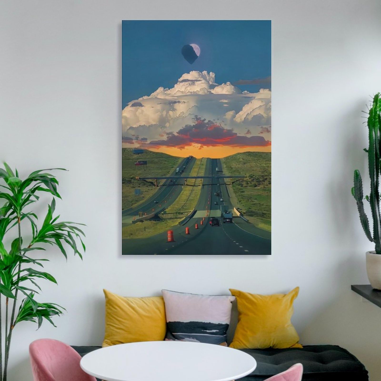 Amazon.co.jp: 絵画 青空の下の高速道路の車の街の風景インテリア 絵画