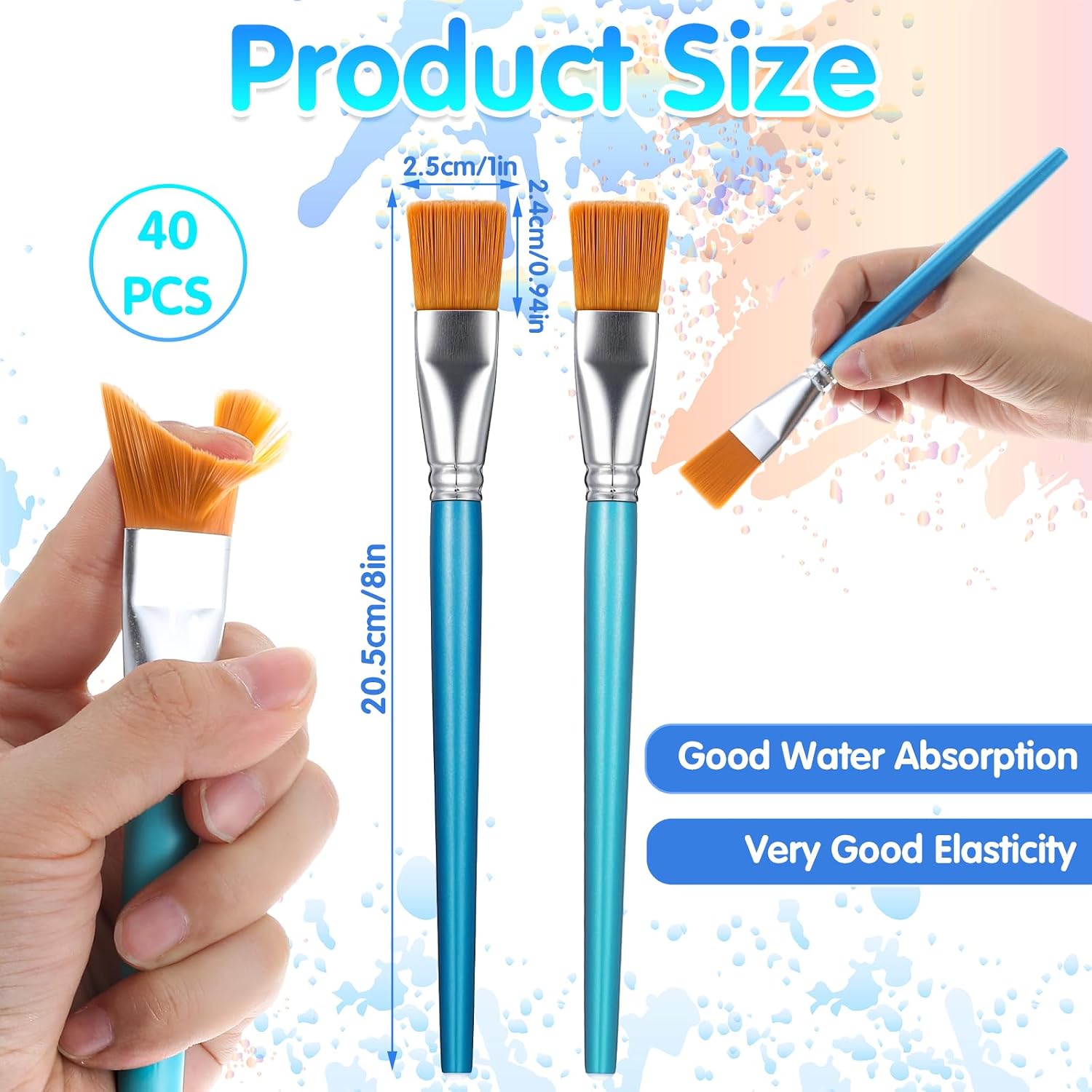 40 Pcs Paint Brushes for Acrylic Painting, Big Paint Brushes Watercolor Synthetic Paint Brushes Bulk with Wooden Handle for Acrylic, Watercolor, Oil, Crafts, Face Body Art
