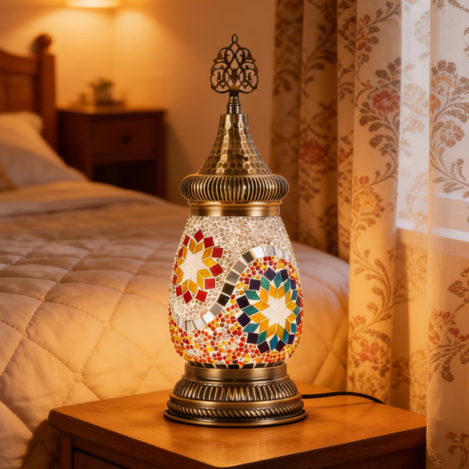 shulovehua Colored Glass Table Lamp Moroccan Vintage Exotic Mosaic Lamp Turkish Handmade Suitable for Bedroom, Living Room, Homestay, Hotel and Romantic Style Decoration — image 1