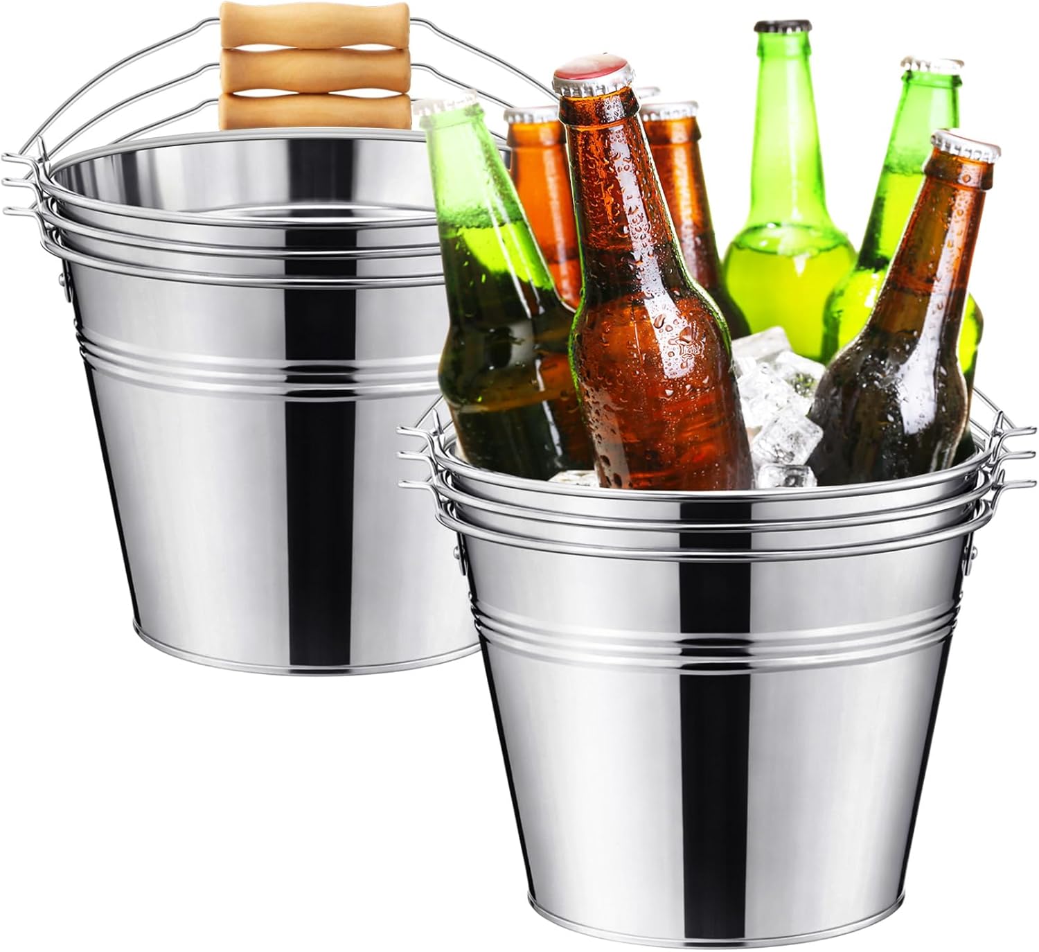 Zopeal 6 Pcs Galvanized Metal Bucket with Handle Beer Bucket Large 2 Gallon Silver Ice Pail Party Favor 9 x 7 x 6.7 Inch Beverage Tub for Bar, Party, BBQ, Gifts Baskets