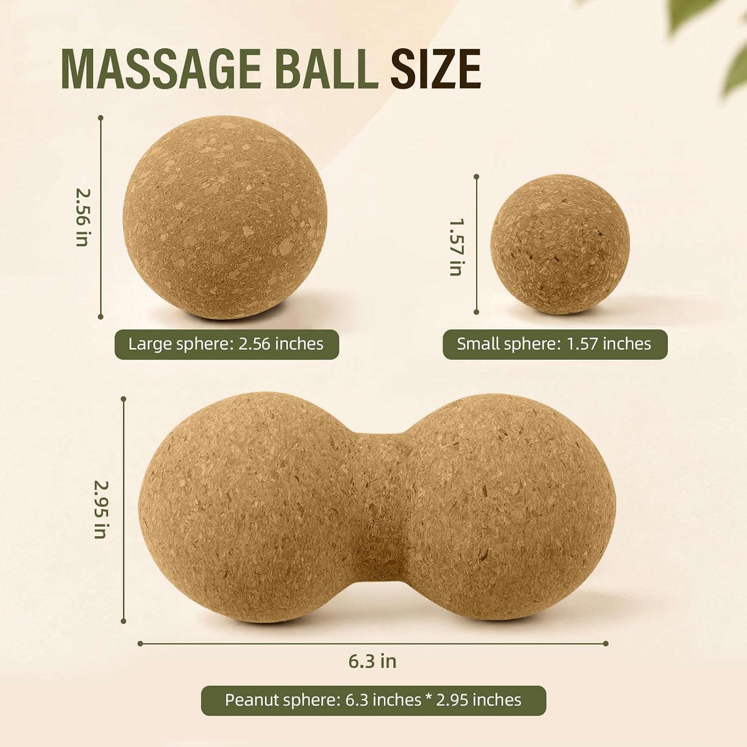 3 PCS Cork Massage Balls Set-Trigger Point & Myofascial Release Balls for Plantar Fasciitis, Foot, Back & Muscle Knots