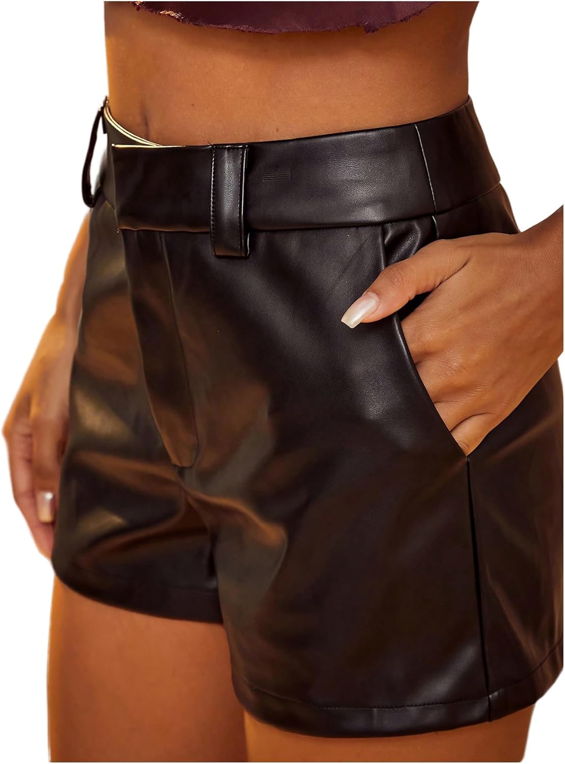 Floerns Women's Leather Shorts High Waisted Straight Leg Rave Club Short Pants - Image 2