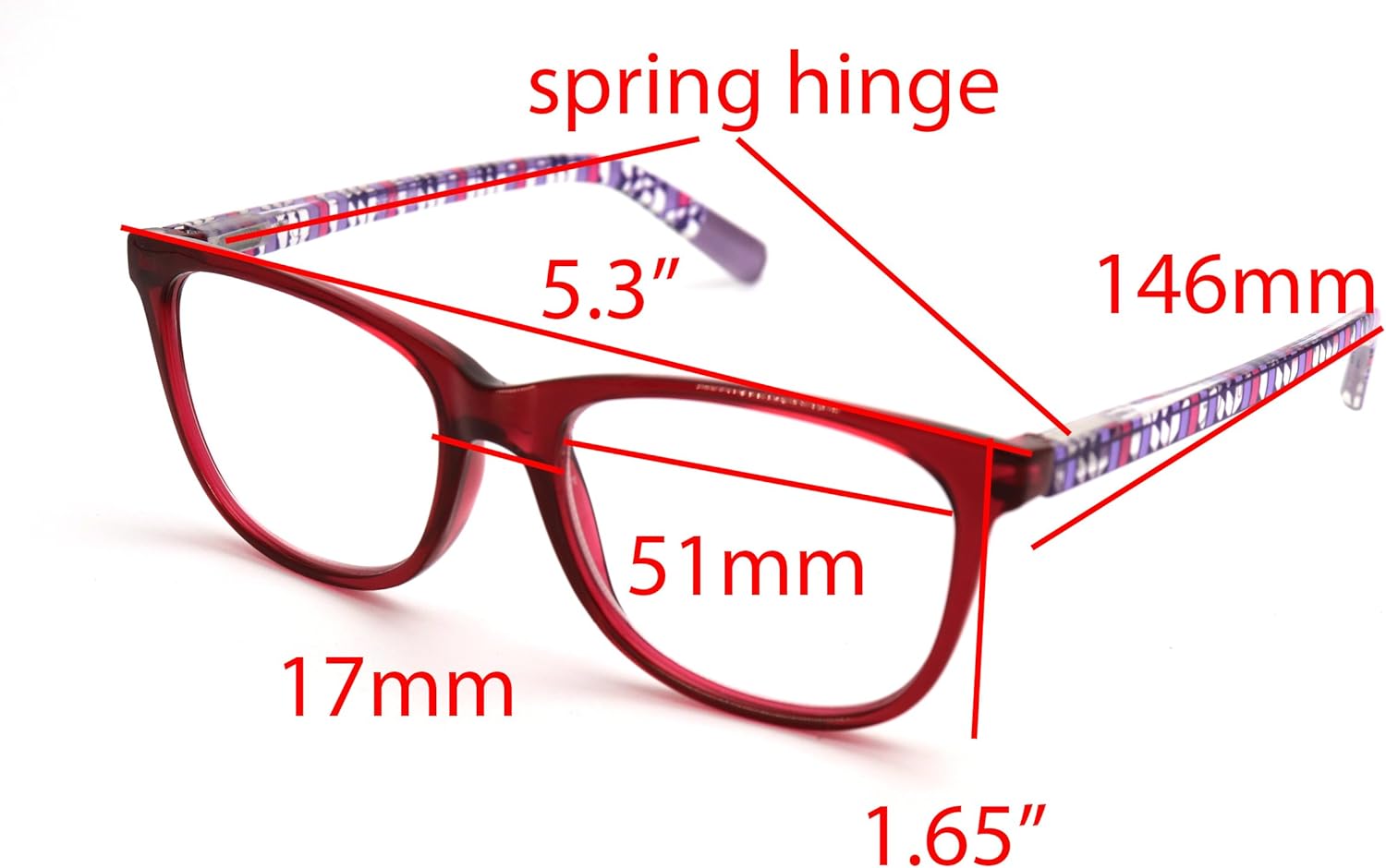ColorViper basic cateye women reader spring hinge Reading Glasses 52m-17mm-140mm (geo pattern temples shiny red, 2.75)