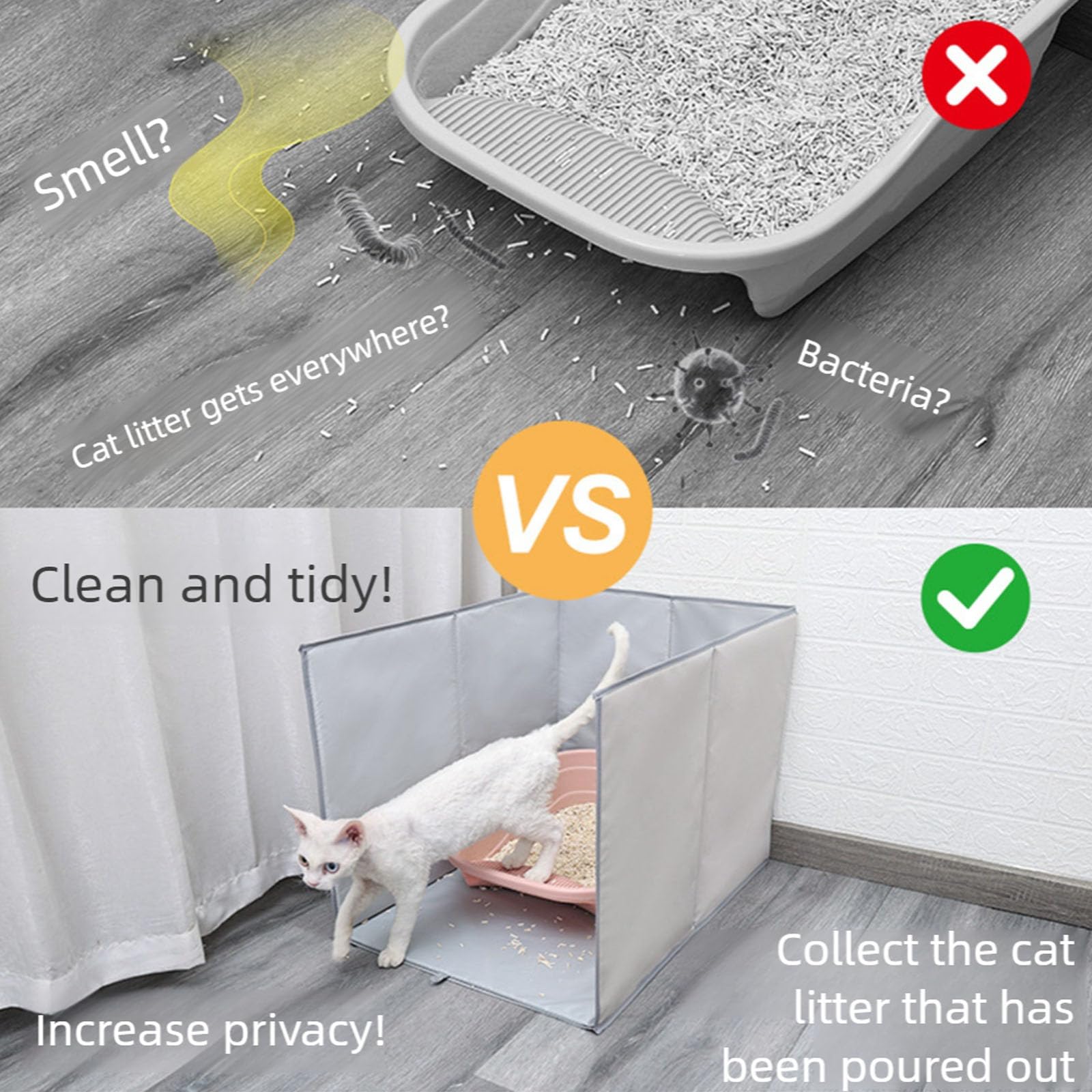 Protector de caja de arena para gatos a prueba de salpicaduras, tapete flexible de PVC, bandeja de instalación rápida, valla de barrera para el hogar, caja de espacio reducido, barrera contra