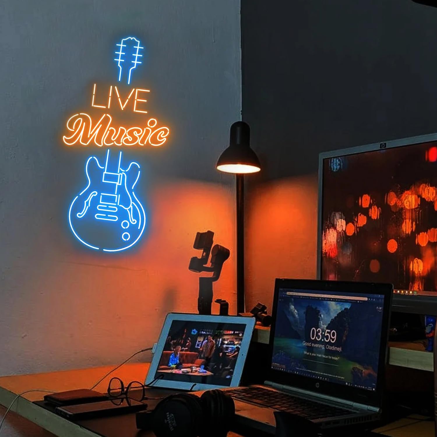 Amazon.co.jp: ライブミュージックギターネオンサイン30インチ大型LED