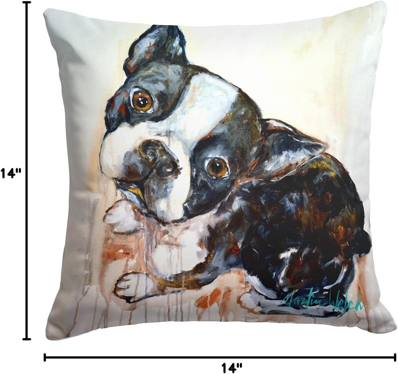 Caroline's Treasures MW1238PW1414 Boston Terrier Jake The Look Fabric Decorative Pillow Machine Washable, Indoor Outdoor Decorative Pillow for Couch, Bed or Patio, 14Hx14W