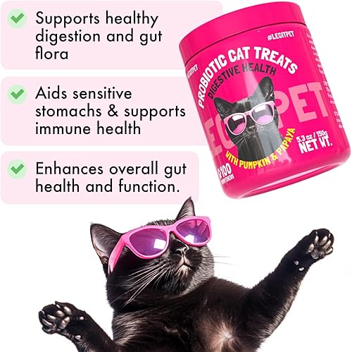 Miniatura 2 de LEGITPET Golosinas probióticas para gatos con prebióticos  Apoyo digestivo masticables suaves con calabaza y papaya  Apoya la salud intestinal, la