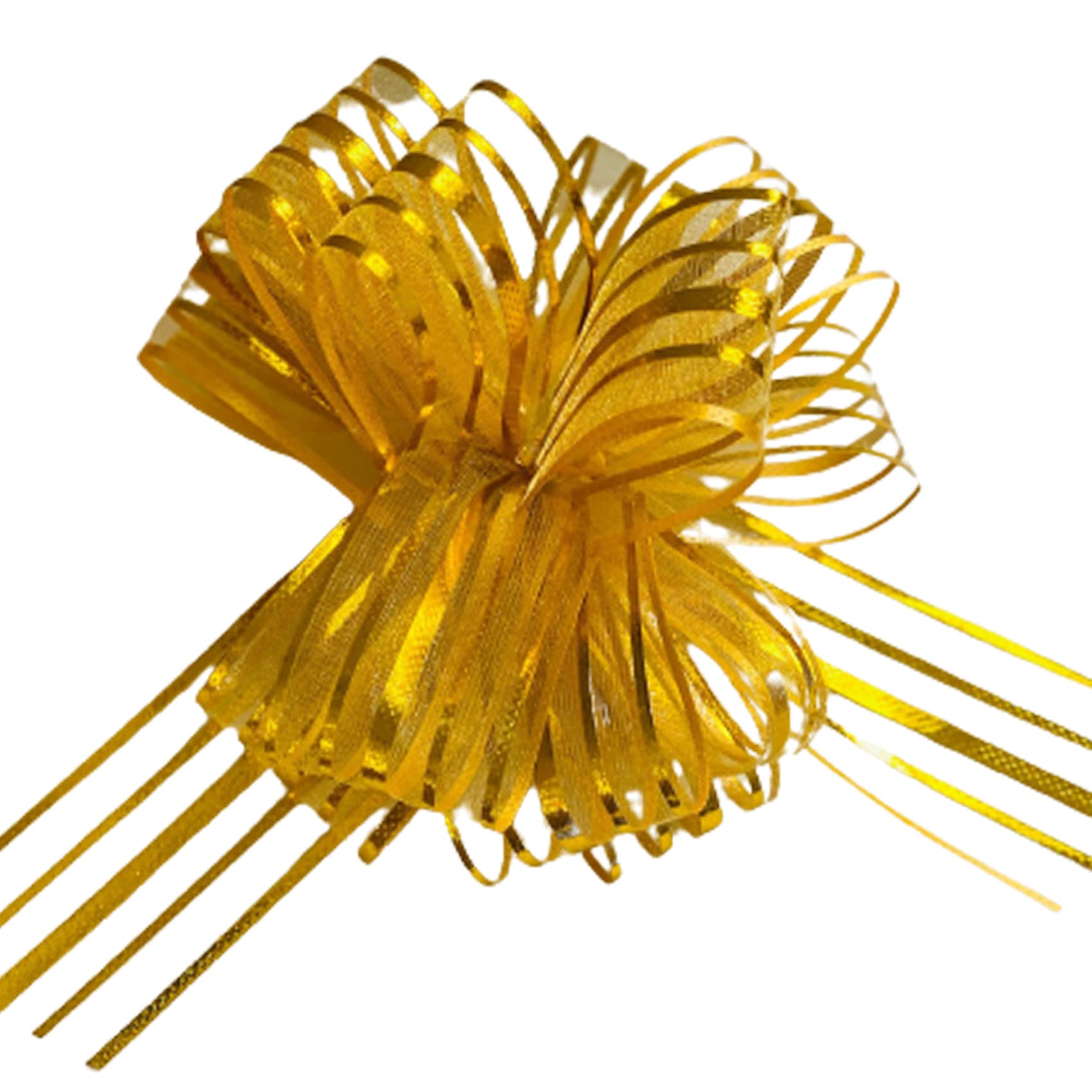 Organza Pull Bows for Gift Wrapping Large Organza Pull Bows 5 Pack Gold Organza Decoration Bow 50mm Pulled Bow Ribbons Gift Bows for Present Wedding Car Gift Baskets Flower Birthday Present Ties.