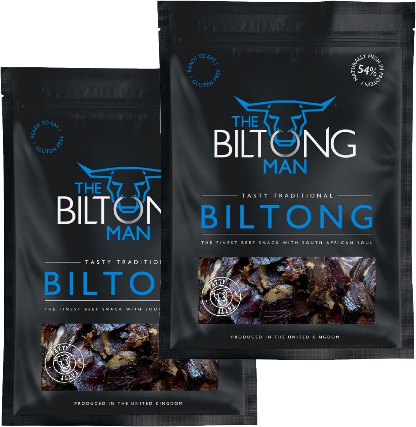 Tasty Traditional Fatty Beef Biltong - High-Protein Dried Beef Snack, 1kg (2 x 500g)