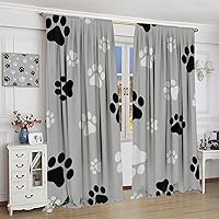 Vista 103 de Cortinas opacas con estampado de patas de perro, estampado de patas de perro y huesos, tratamiento de ventana, cortinas con aislamiento térmico