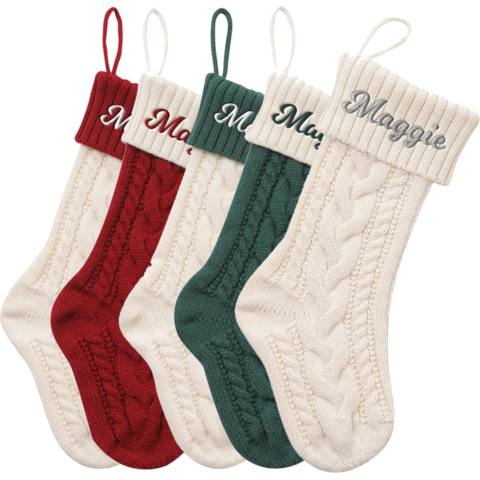 Weihnachtsstrümpfe Personalisierter, individuell gestalteter, großer gestrickter Weihnachts-Kamin-Hängesrumpf for die Familie(5 Pcs)