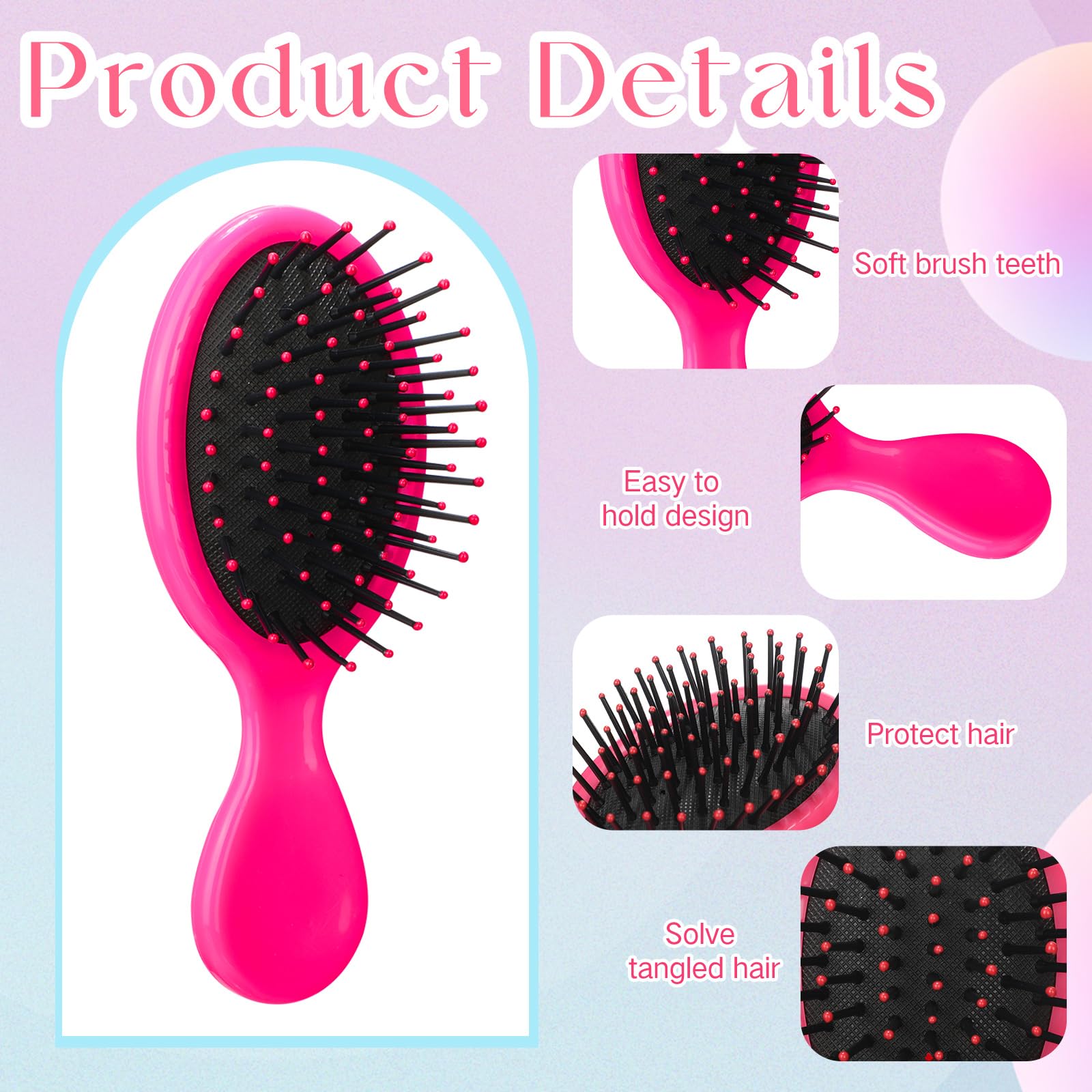 24 mini cepillos para el pelo para niños y niñas, cepillo para el cabello húmedo de viaje, mini cepillo para desenredar el cabello de cerdas suaves para la mayoría de tipos de cabello, alisado con