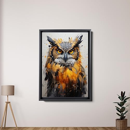Owl Artwork Foiled Home Decor, Gold Foil Bird Art Prints, Beautiful Vintage Illustration Owl Gifts, Woodland Animal Nature Wall Art, Canvas, Art