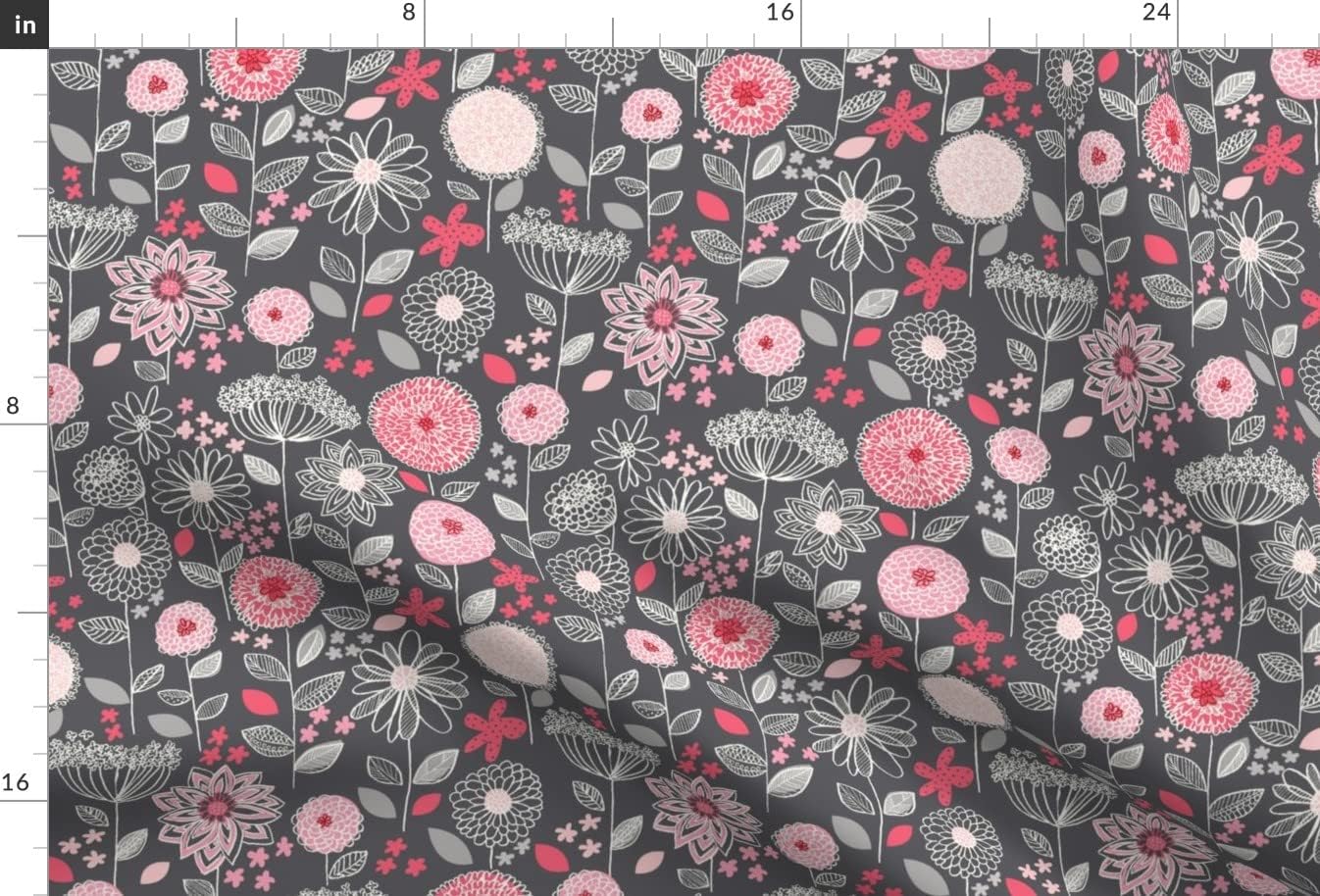 Spoonflower Fabric - Flowers Fantasy Gray Love Valentines Leaves Red Pink Printed on Upholstery Velvet Fabric Fat Quarter - Upholstery Home Decor Bottomweight Apparel