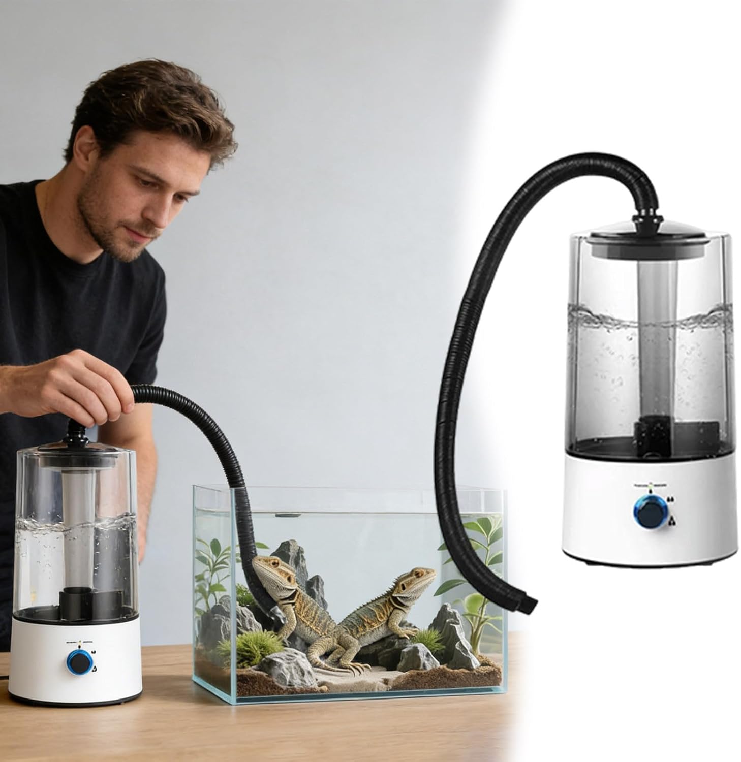 Reptile Humidifier & Fogger 4L Large Capacity Tank Cool Mist Maker with Adjustable Hose, Auto Shut-Off for Terrarium Geckos Snakes Turtles Lizards Frogs