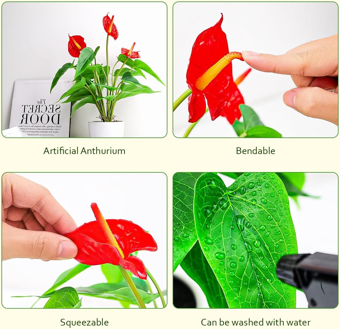 Folmywy Artificial Flower Plants Anthurium 15 Inch Small Faux Tropical Flowers Red Fake Potted Plant with Pot Bonsai for Home Living Room Bathroom Office Indoor Outdoor Occasions Decor - Image 4