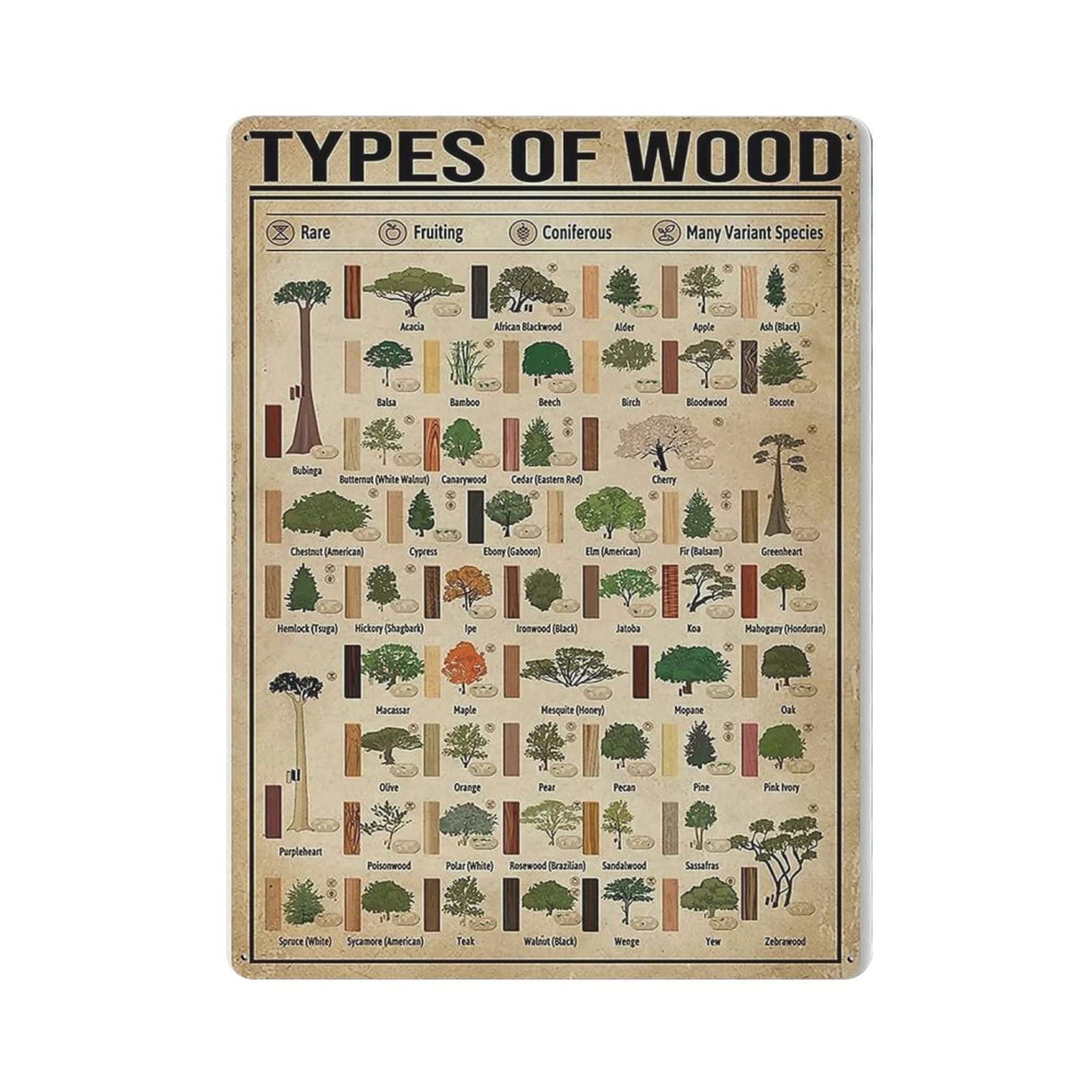 rayprint Types Of Wood Poster Metal Tin Sign Art Wall Plaque Decor Vintage Retro Sign Iron Painting Aluminum Sign for Home Decor Bar Shop Men Cave Outdoor Garage Indoor 16"x12"