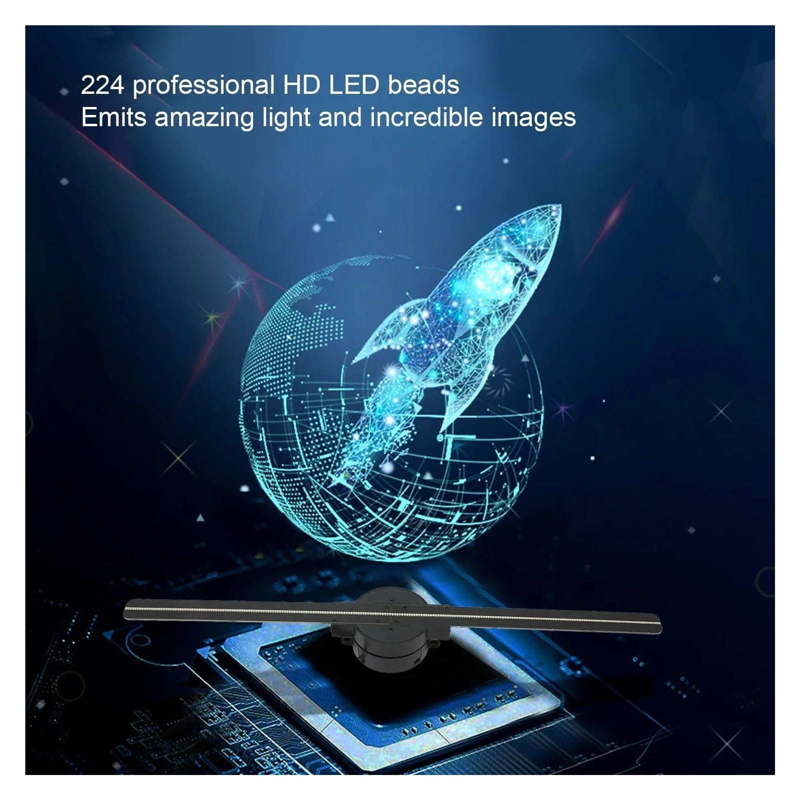 Wentylator holograficzny 3D, 16,5-calowy Wentylator Holograficzny 3D 2000x224 Projektor Z 224 Koralikami Świetlnymi LED Do Sklepu Biznesowego Reklama