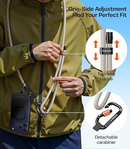 Miniatura 6 de TORRAS Cordón para teléfono con trabillas para colgar, correa ajustable antirrobo cruzada para teléfono para iPhone 17 Pro Max, agradable al tacto,