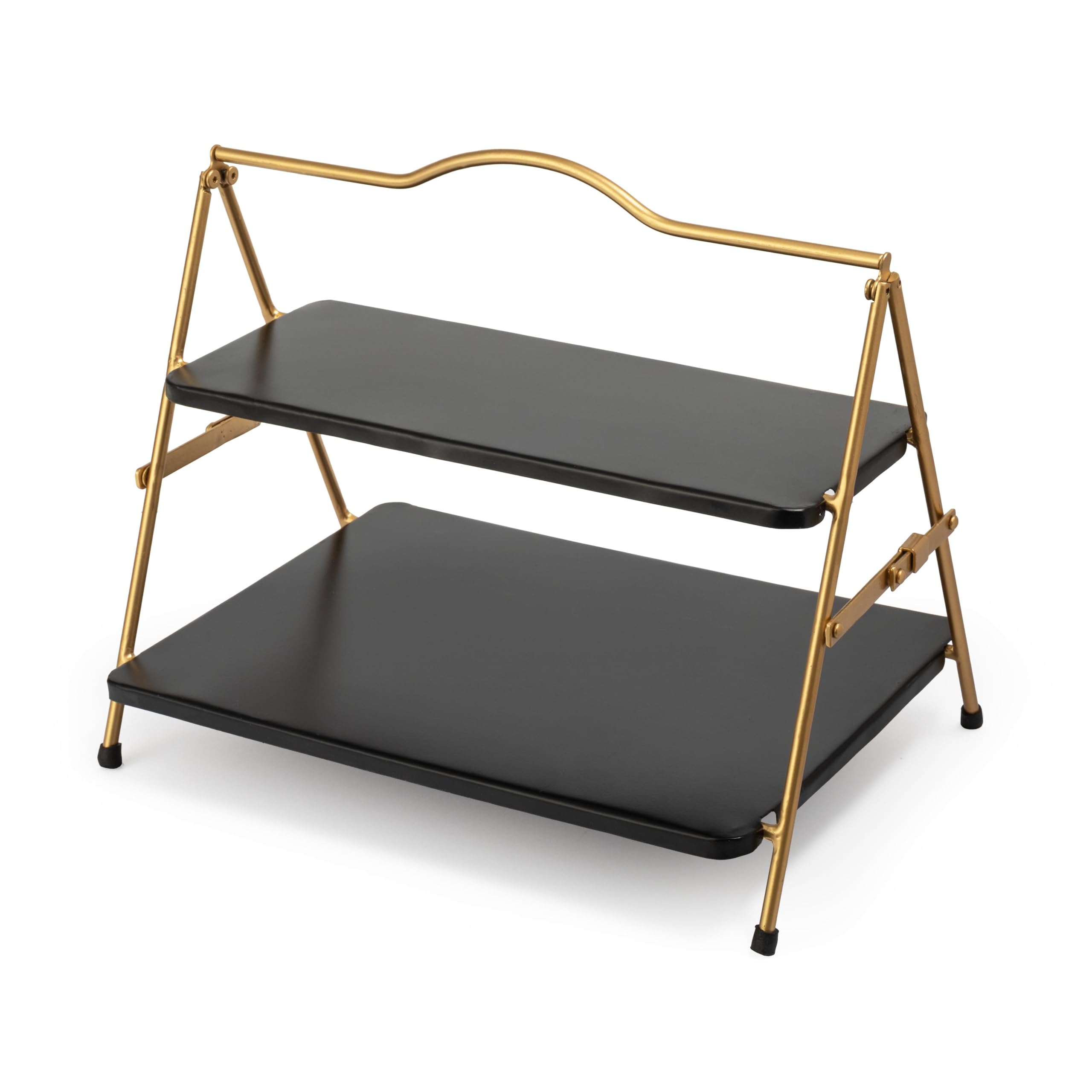 Artesa Gold Artesà 2 Tier Metal Serving Stand, Food Safe Foldable Rack For Cakes, Afternoon Tea, Appetisers, 39.3Cm X 26Cm, And Black