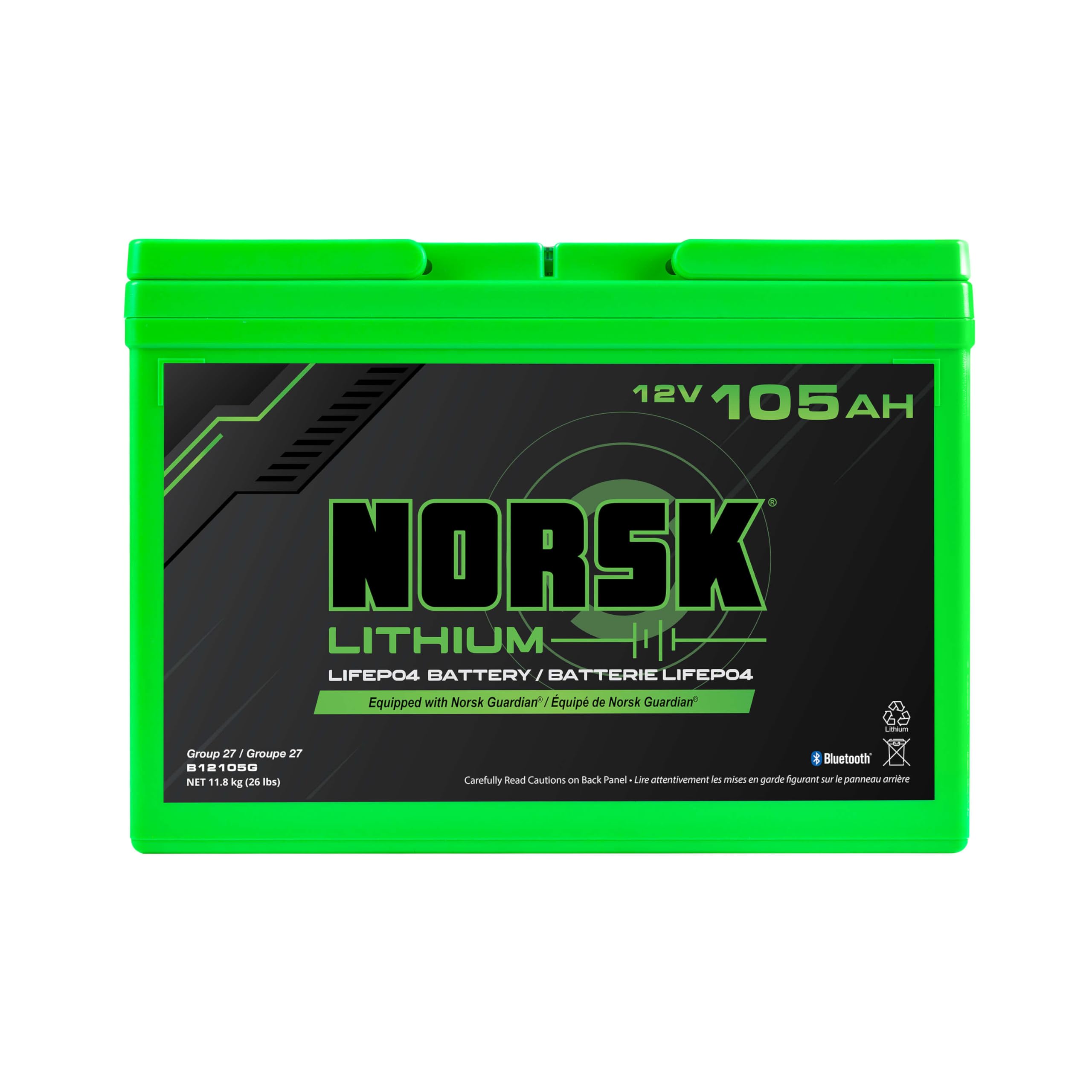 Norsk Lithium 12V 105Ah LiFEPO4 Deep Cycle Marine Lithium Battery | Bluetooth | Deep Sleep | IP67 Waterproof | 10+2 Year Warranty