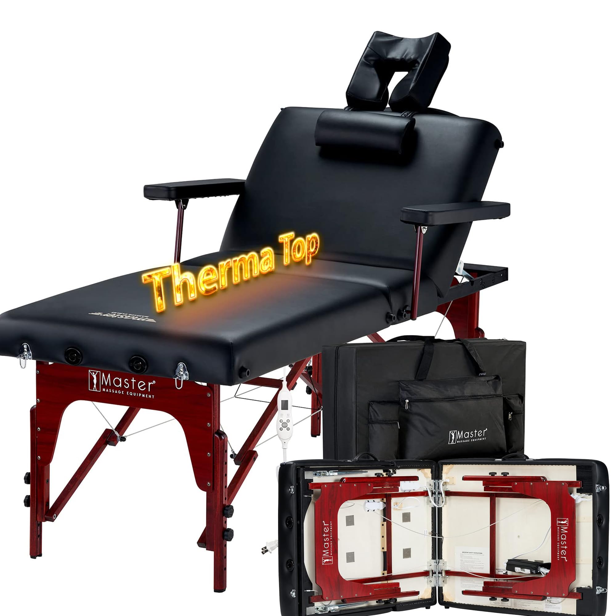 Master Massage 31" Montclair Salon Spa Beauty Therma Top Best Portable Heated Folding Massage Table Bed Couch Package for Facial Tattoo, Black Color with Memory Foam