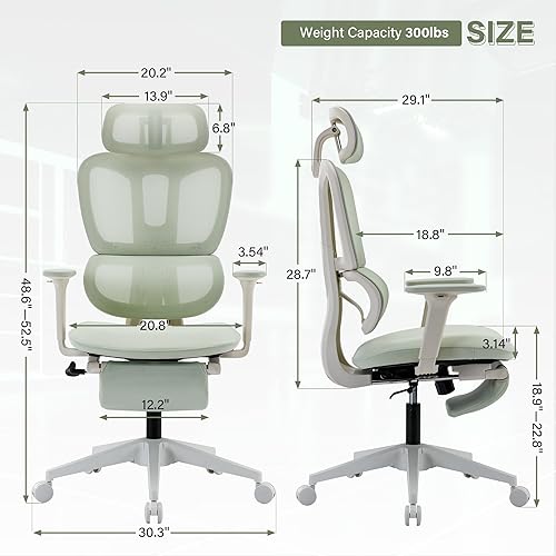 Miniatura 3 de Silla de oficina ergonómica de malla con reposapiés retráctil, silla de computadora con respaldo alto, soporte lumbar, reposabrazos y reposacabezas