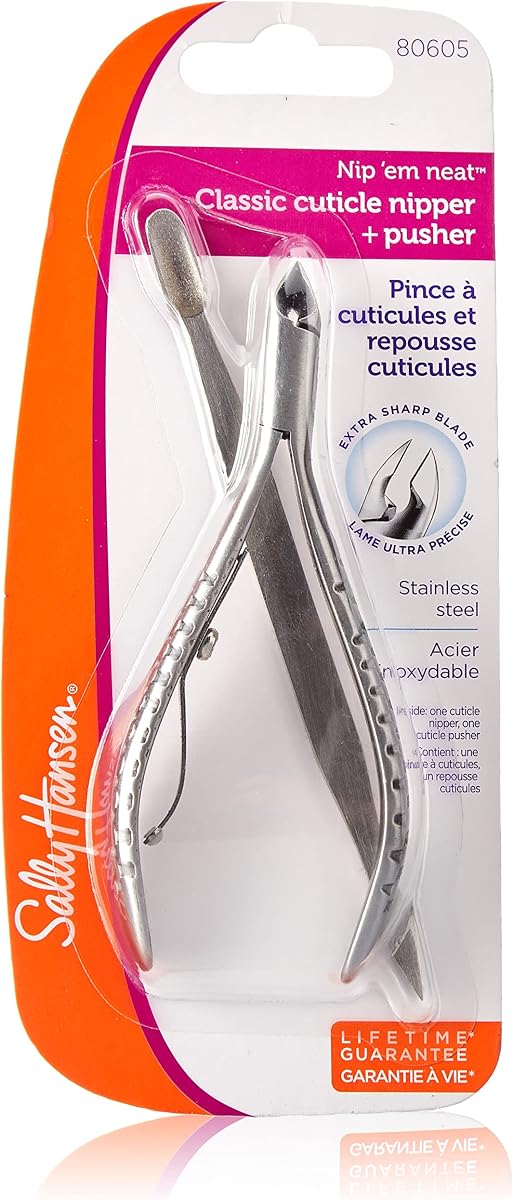 Sally Hansen Beauty Tools, Nip'em Pinza para cutículas limpia, empujador, media mandíbula, 1 unidad, cortador de cutículas, pinza para cutículas, cortacutículas, recortadora de cutículas, hoja precisa, recorta de forma segura
