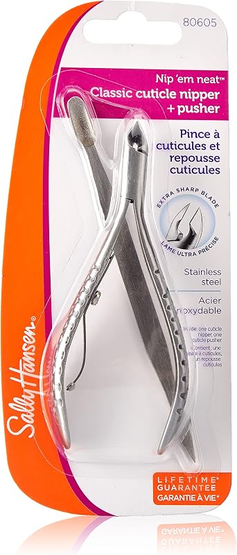 Sally Hansen Beauty Tools, Nip'em Pinza para cutículas limpia, empujador, media mandíbula, 1 unidad, cortador de cutículas, pinza para cutículas, cortacutículas, recortadora de cutículas, hoja precisa, recorta de forma segura