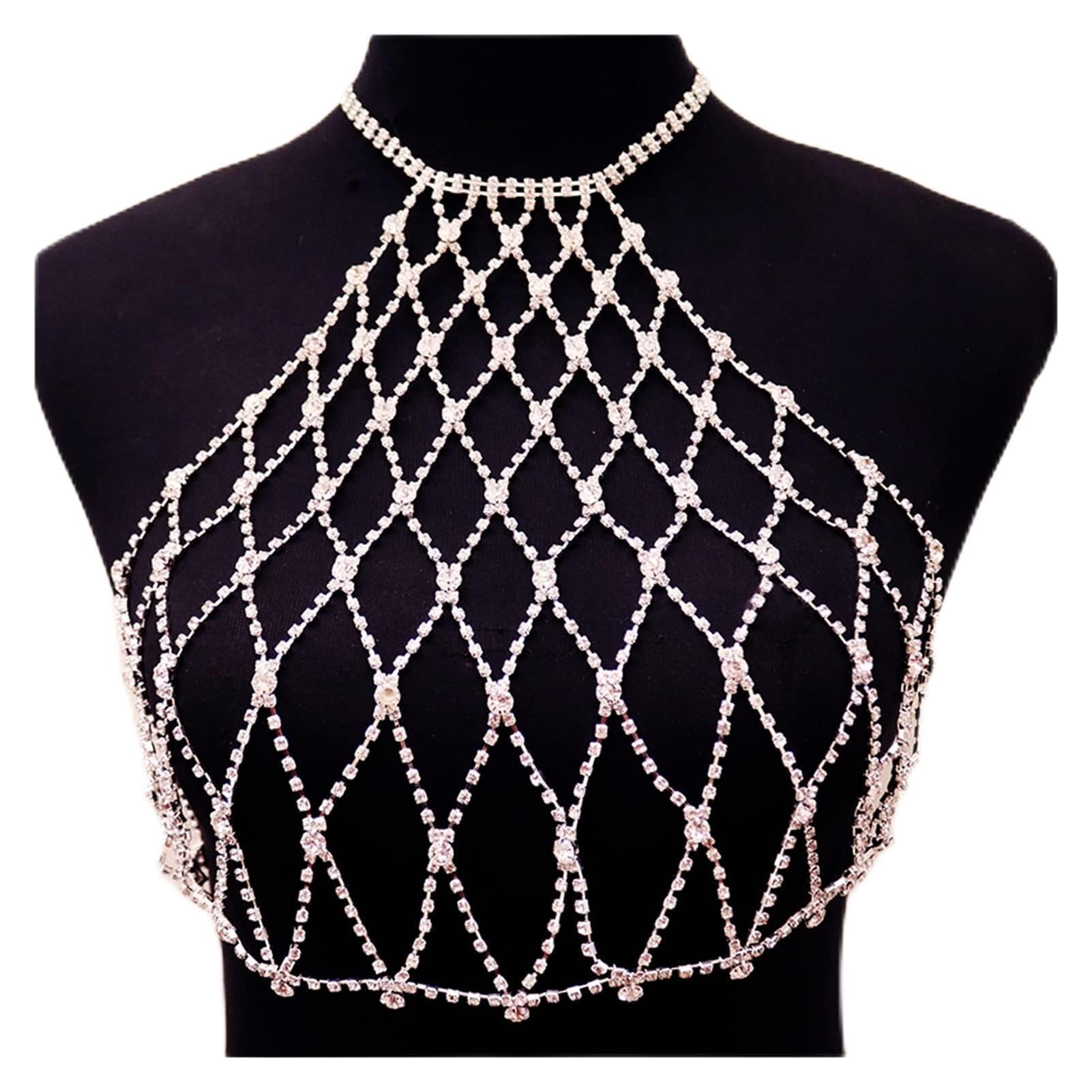Körperkette Design Kristallkette Mesh Bodysuit BH Und Unterwäsche Schmuck Für Frauen Mode Bikini Schmuck Körperkette Dessous