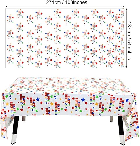 Miniatura 6 de Manteles de plástico con estrellas coloridas para mesas rectangulares de 8 pies, funda desechable impermeable para decoración de fiestas de