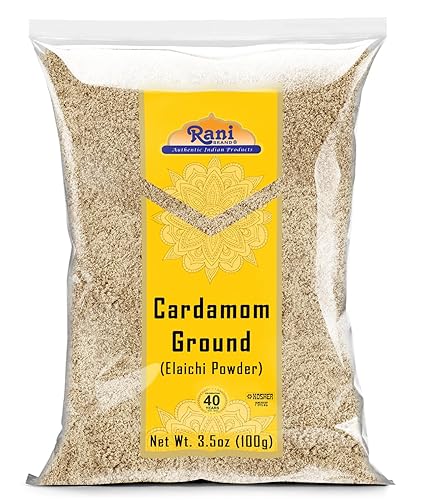Rani Cardamomo (Elachi) Molido, especia india en polvo, 3.5 onzas (3.53 oz)  Todo natural  Sin color añadido  Apto para gluten  Vegano  Sin OMG