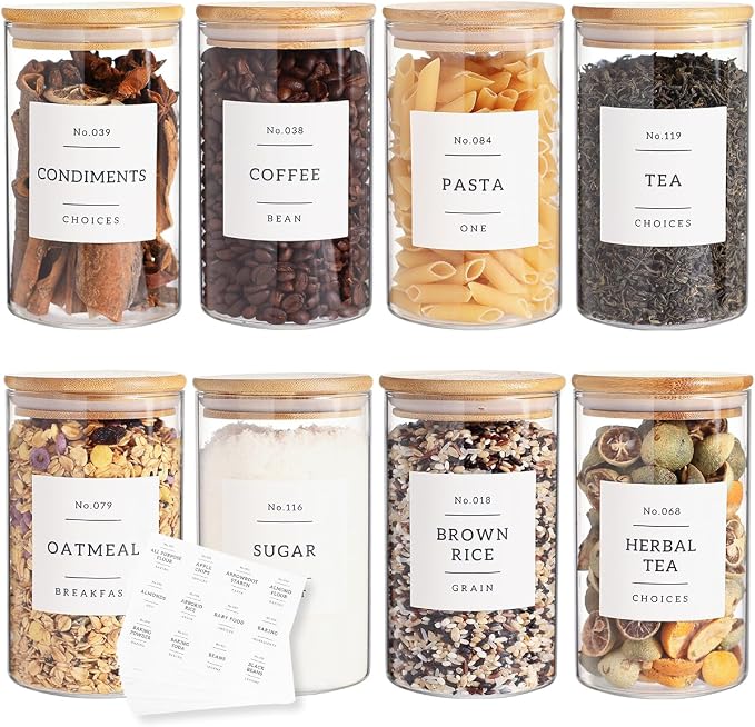 8 Pack Glass Jar with Airtight Bamboo Lid