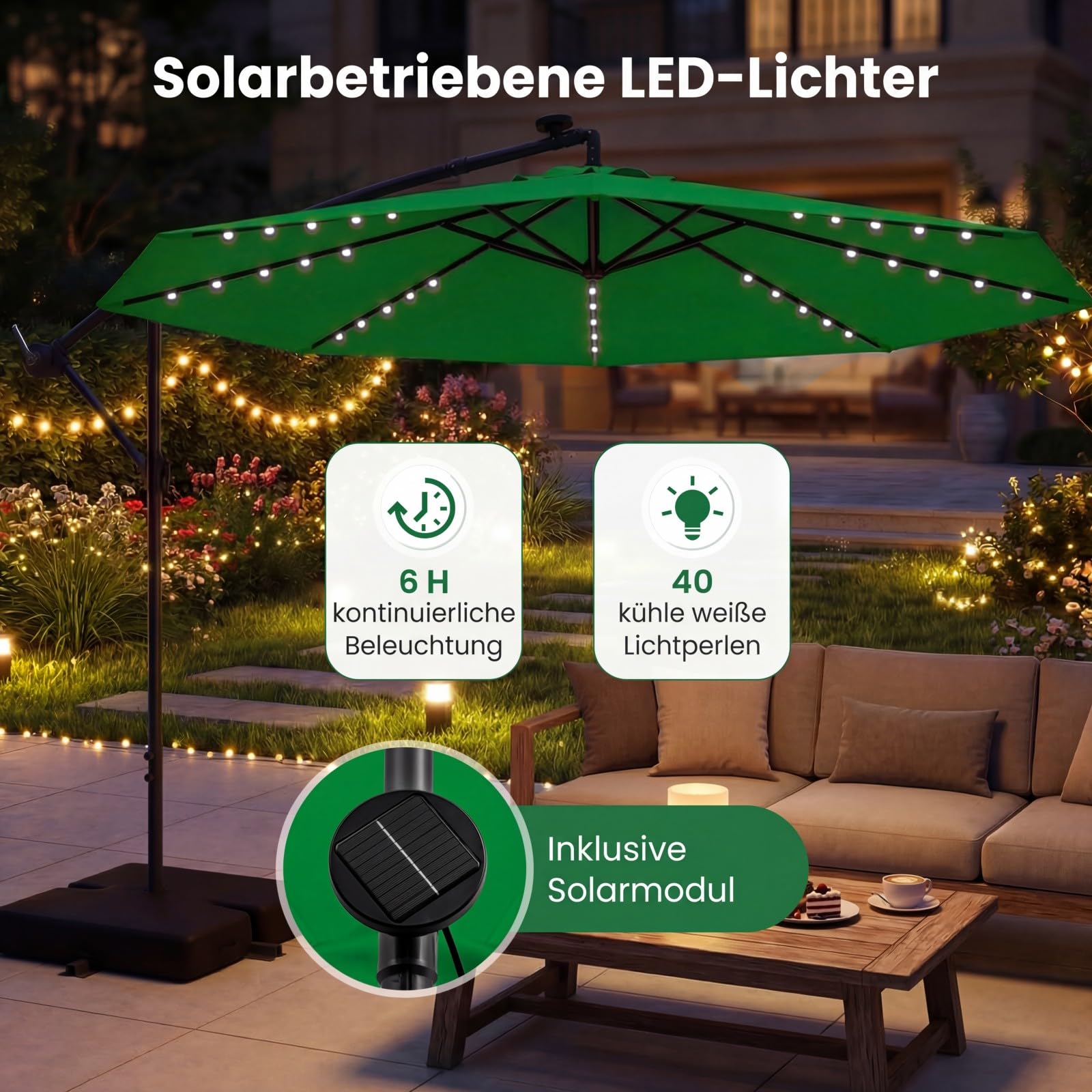COSTWAY Parasol przeciwsłoneczny 300 cm ze stojakiem i diodami LED, parasol przeciwsłoneczny z korbą, parasol ogrodowy, ochrona przed promieniowaniem UV, parasol na taras, do ogrodu, na basen, taras