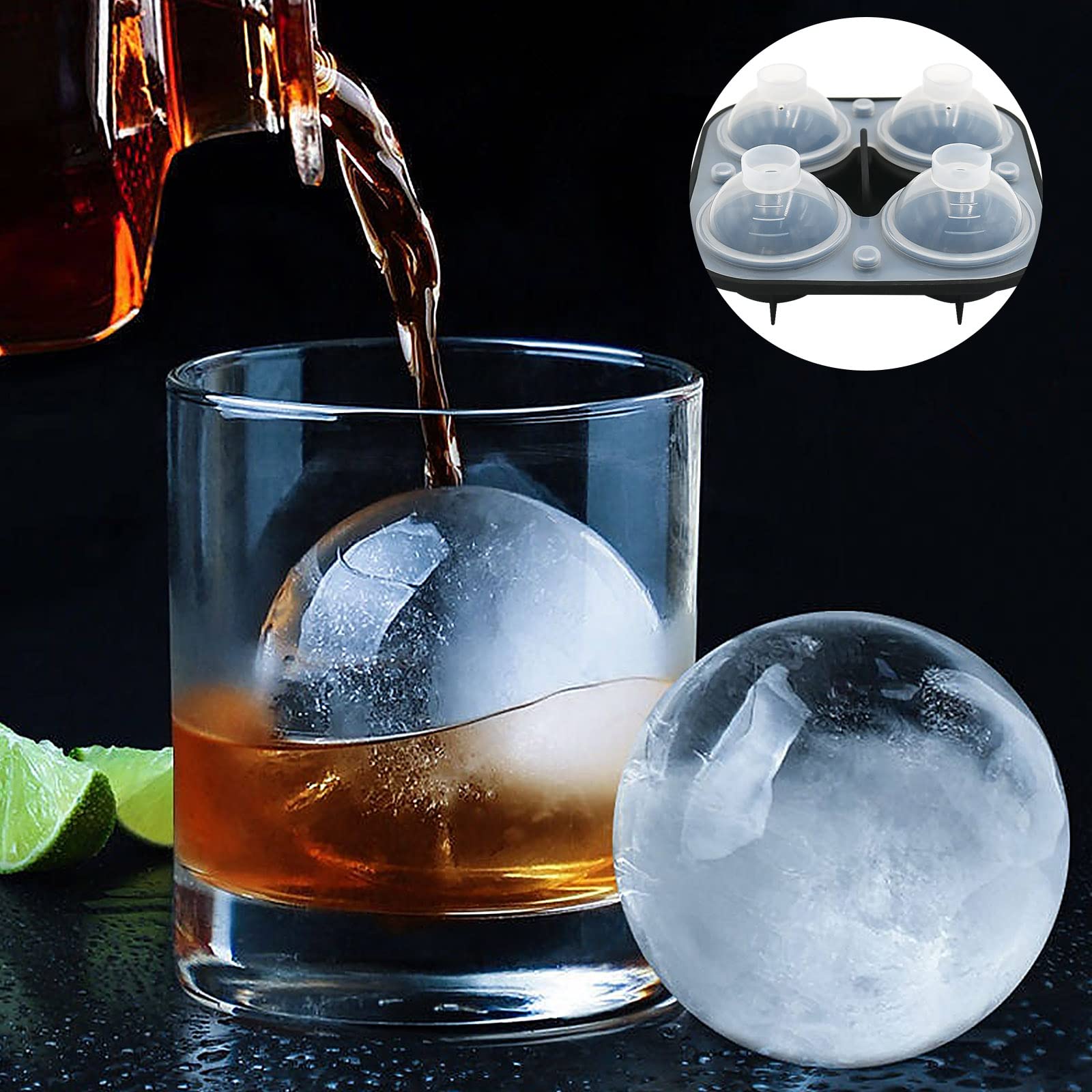 Para Cócteles Whisky 3 PCS Moldes Para Cubitos De Hielo Con Tapa,Molde De Silicona Para Bandeja Silicona Lavavajillas