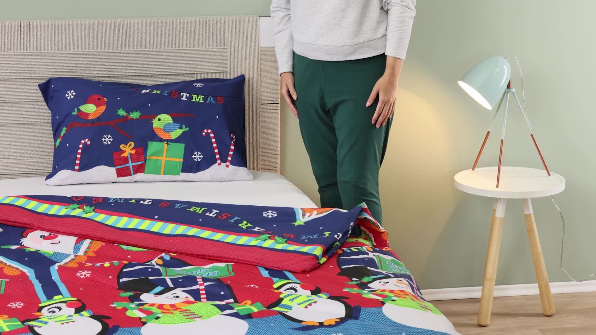 Set Biancheria Da Letto Natale Con Copripiumino E Federa - Motivo Babbo