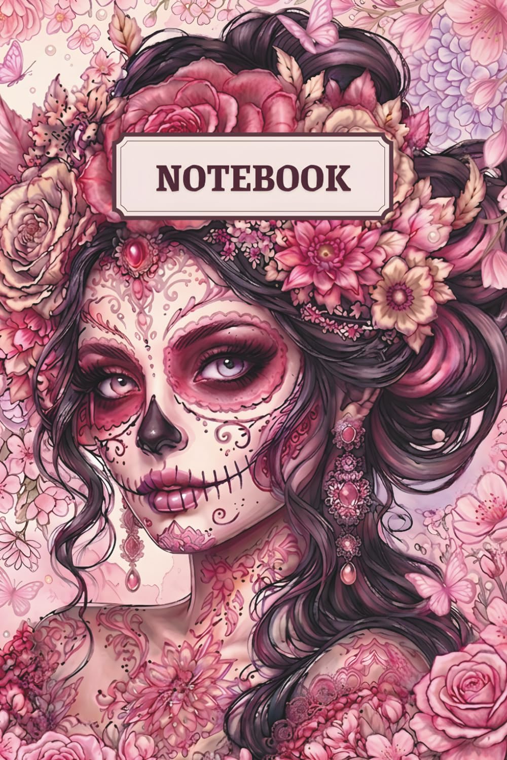 Gothic Sugar Skull Notebook for Women & Girls: Cute Floral Día de los Muertos Journal | Pink Aesthetic Composition Notebook | 120 College Ruled Lined Pages | 6x9