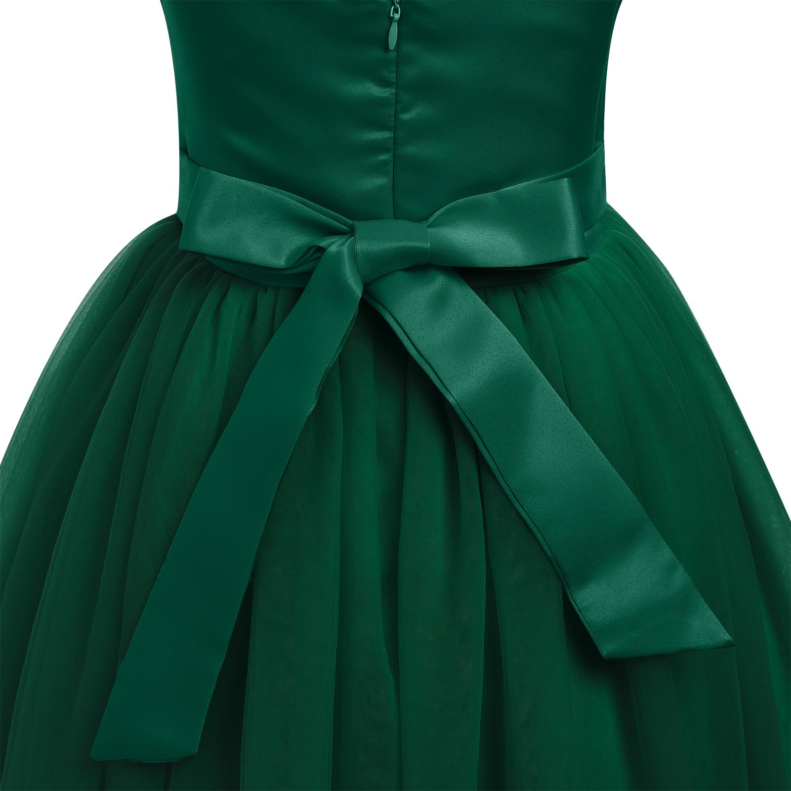 IMEKIS Vestito per bambine e ragazze, per damigella d'onore, senza maniche, con scollo a V, con volant, in tulle, elegante, per la prima comunione, per il compleanno, per la festa
