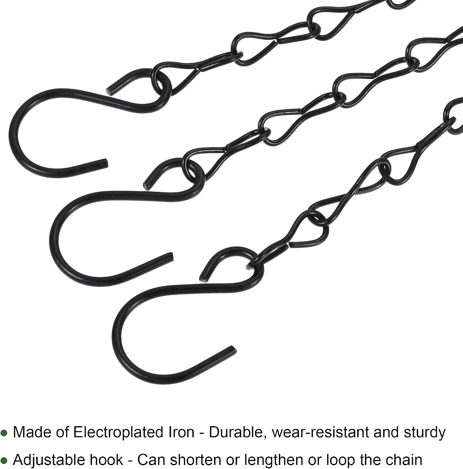 YOKIVE Hanging Chains, 3 Point Holder Adjustable Extension Chains with 2 Size S Hook, Great for Flower Pots, Plant Basket, Lantern (Black, 12.99-Inch)