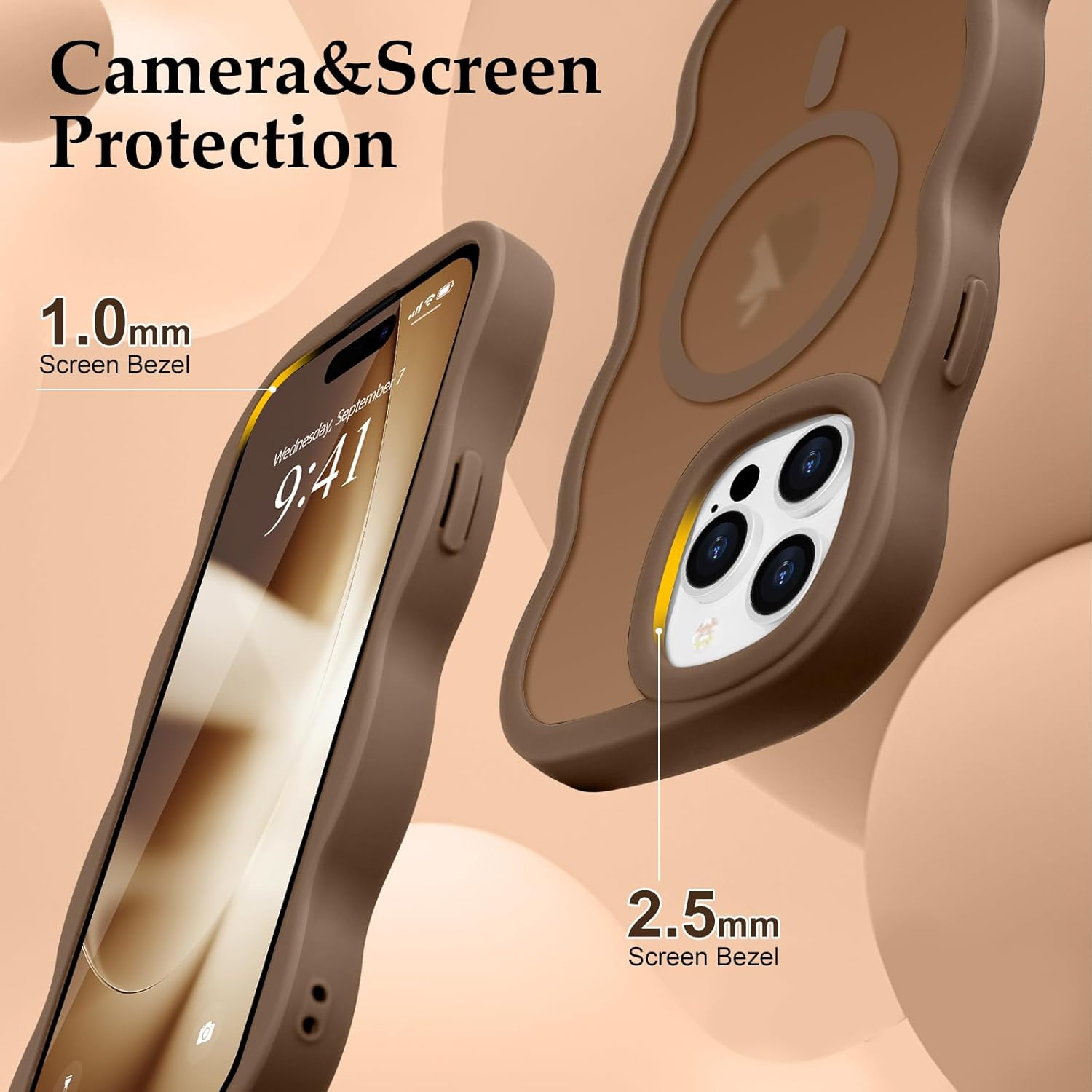 for iPhone 14 Pro Case, Curly Wavy Frame Hard Translucent Clear Back Cover for Women Men Compatible with Magsafe TPU Bumper Shockproof Drop Protection Phone Case for iPhone 14 Pro, Desert Gold - Image 5