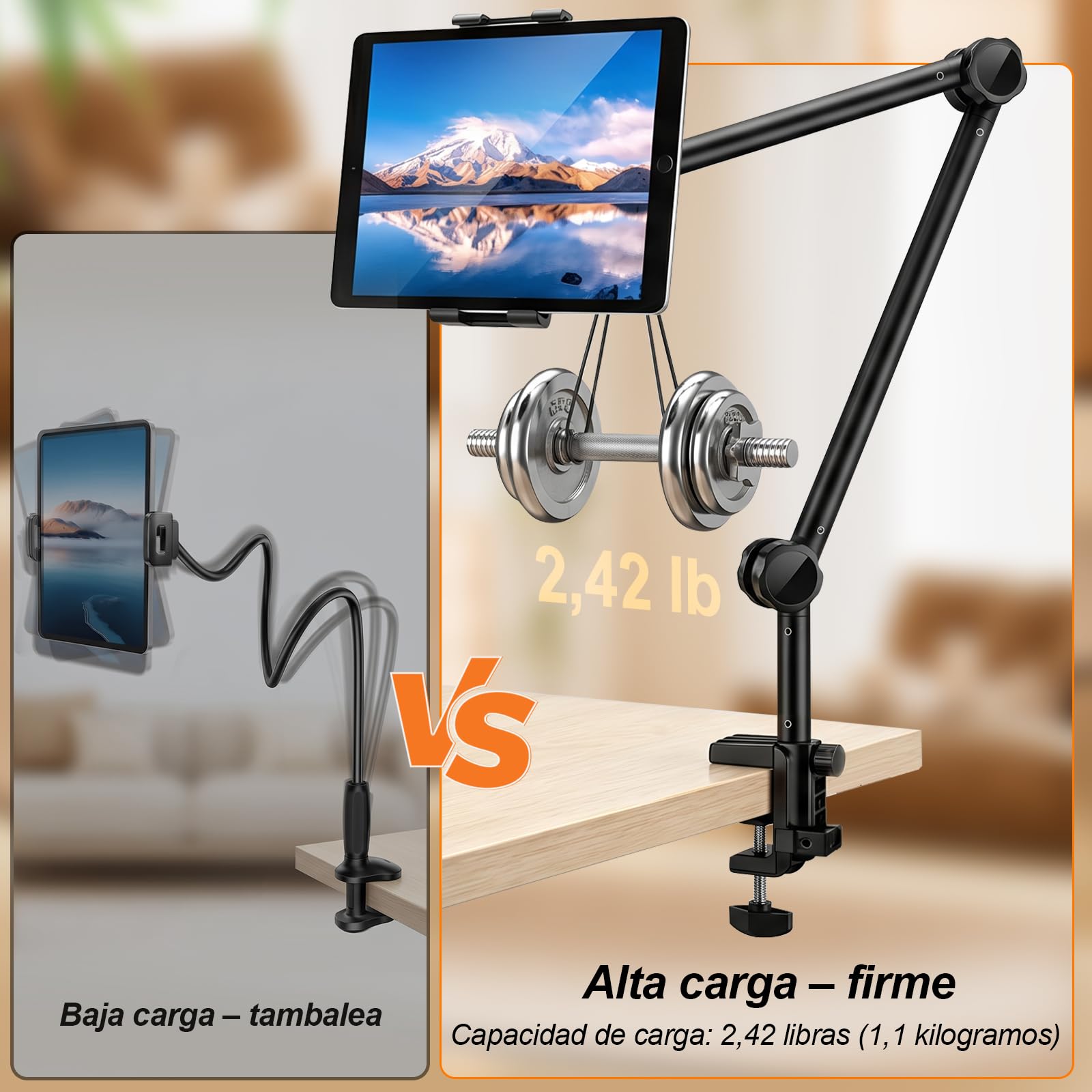 Soporte Tablet, Soporte movil Cama, Base giratoria de 360°, Soporte de Cama para tabletas Compatible con iPad, Galaxy Tab, Switch, Kindle, iPhone y Otros Dispositivos de 5 a 13 Pulgadas
