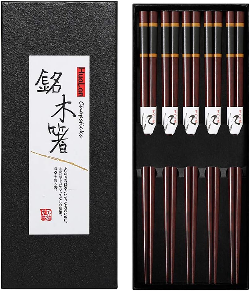 Japanese Natural Wood Chopstick Set Reusable Classic Style Chopsticks Non-slip Design Chop Sticks 5 Pairs Gift Set