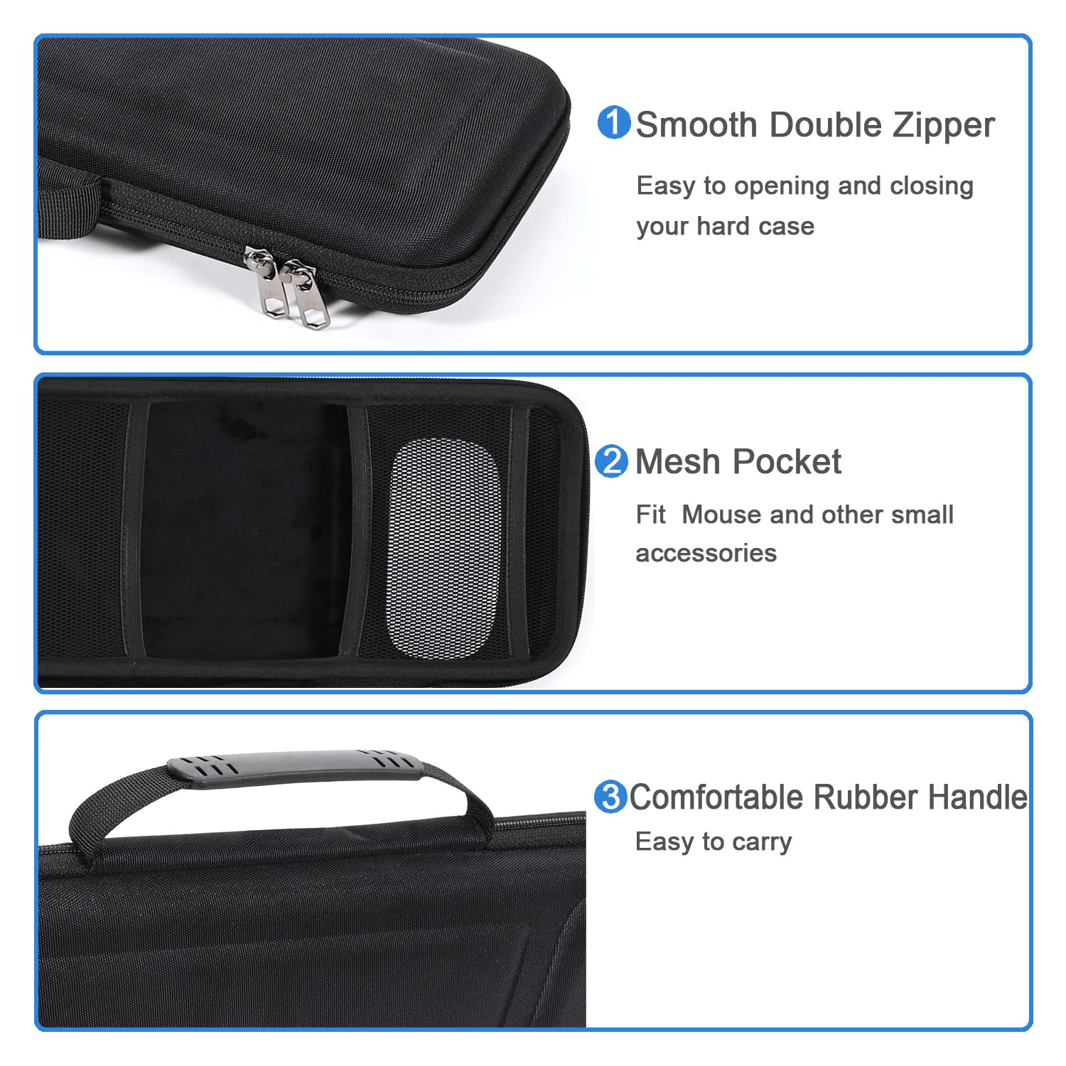 RAIACE Étui de Voyage Rigide pour Apple Magic Keyboard + Magic Mouse. (pour la Vente est Le Cas Seulement). - Noir (Doublure Noire)
