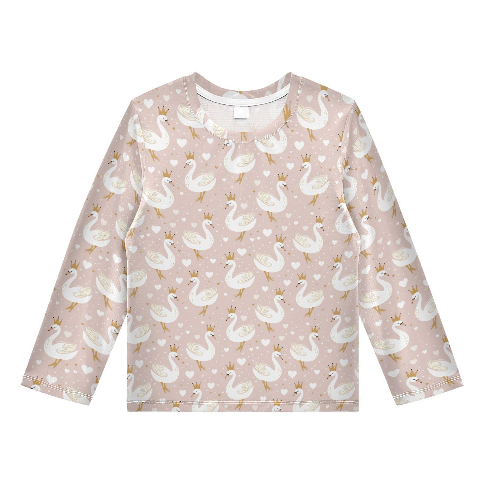 White Swan Pattern Boys Rash Guard Swim Shirts Long Sleeve UPF 50+ Quick Dry Sun Protection Shirt Swimwear Surf Tops for Toddler Kid Fishing Swimming Outdoor 11-12T Multicolor