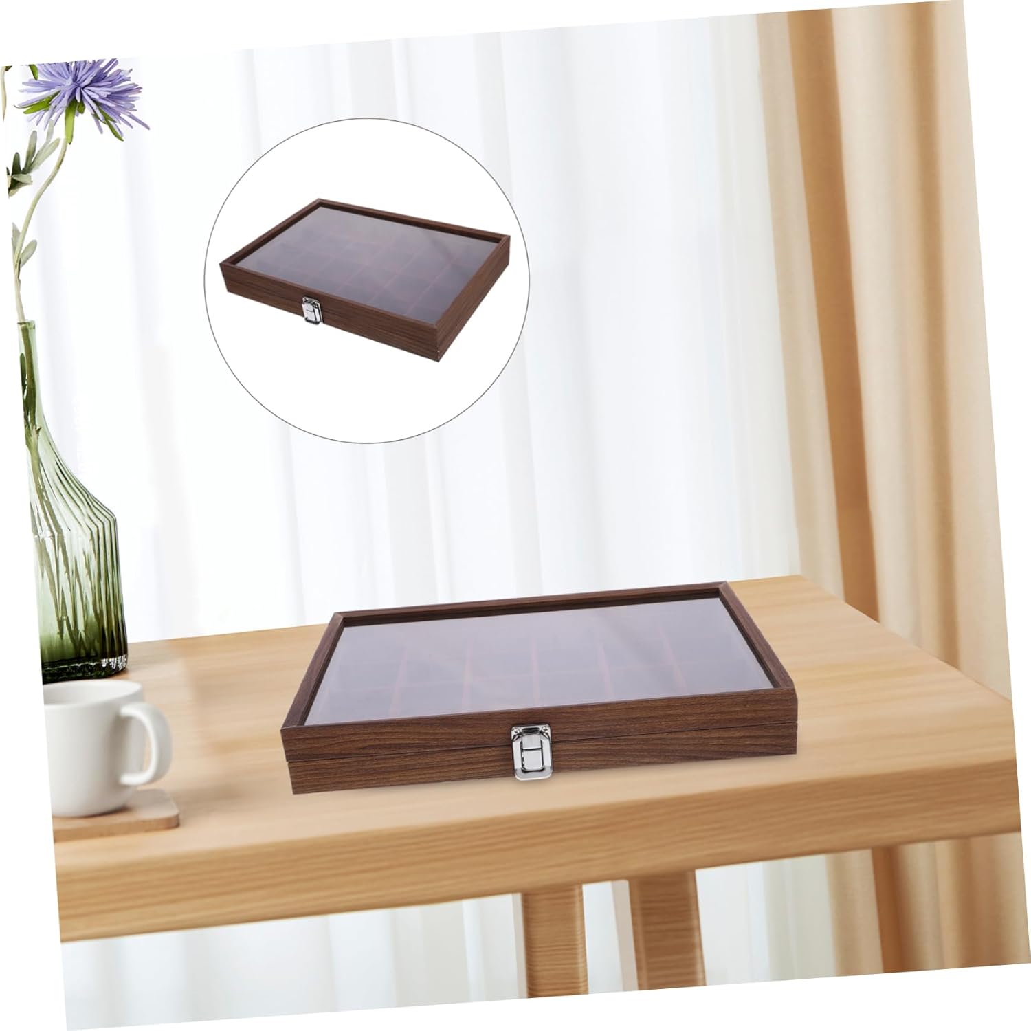 PRETYZOOM Tea Bag Storage Box with Compartments Organizer with Lid for Easy Viewing for Tea Lovers Walnut Wood Finish