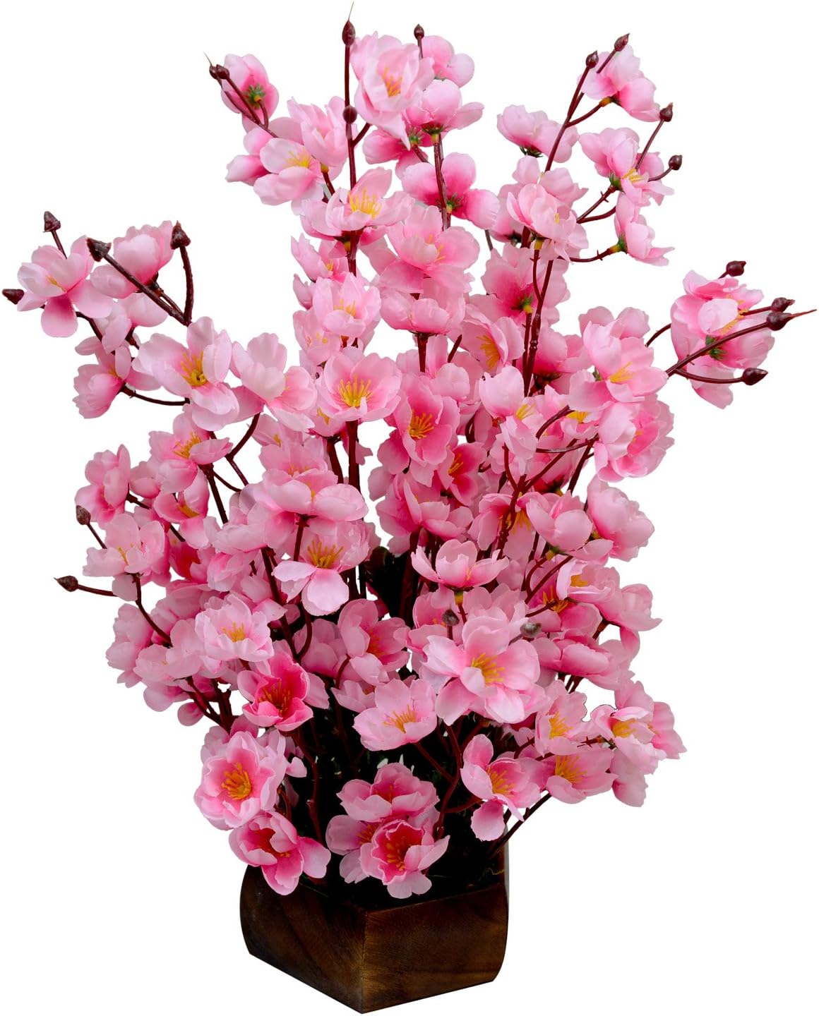 Fancy Mart Fabric & Wood Artificial Cherry Blossom Flowers with Wood Pot (45 cm, Pink)