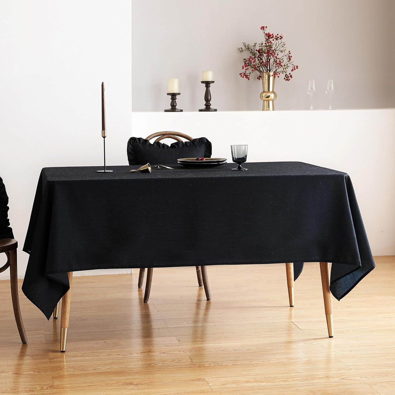 ISAENNE Black Tablecloth for Rectangle Tables,Linen Table Cloth Solid Color Plain Simplicity,Heavy Durable Table Cover for Dining Kitchen Decor Party Banquet,63"*102"
