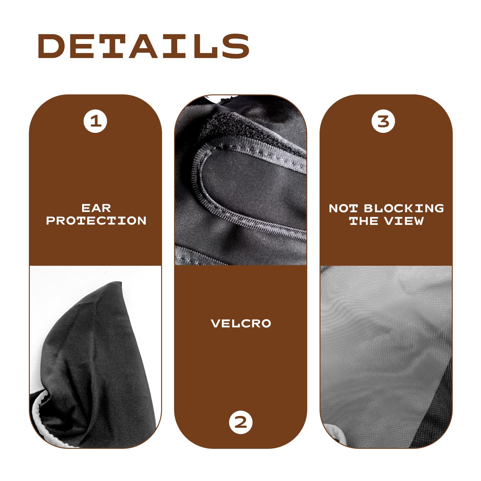 Máscara antimoscas para caballos transpirable malla fina ajustable protección orejas antiUV negro L